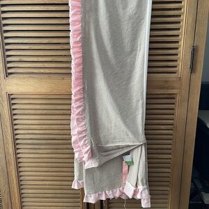Pink and Oatmeal Ruffled Crib skirt